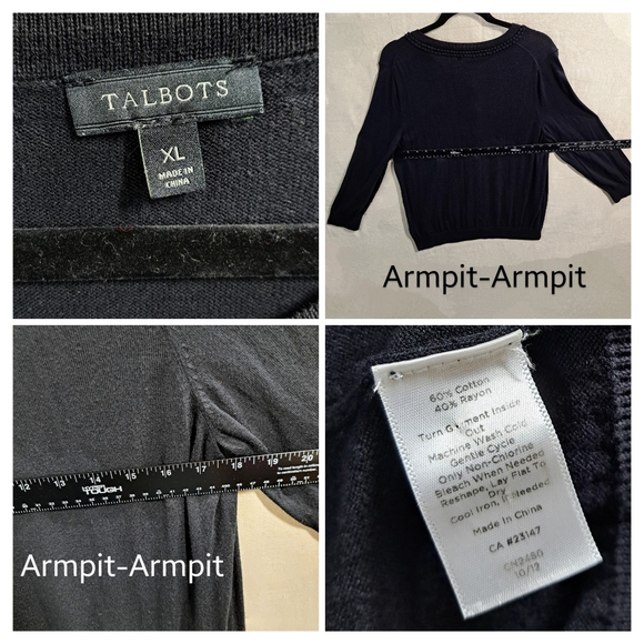 Talbots Women XL Black Button Up Double Loop Trim Knit Cardigan Sweater - Picture 2 of 9